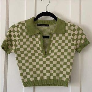 Checkered Green sweater polo top!